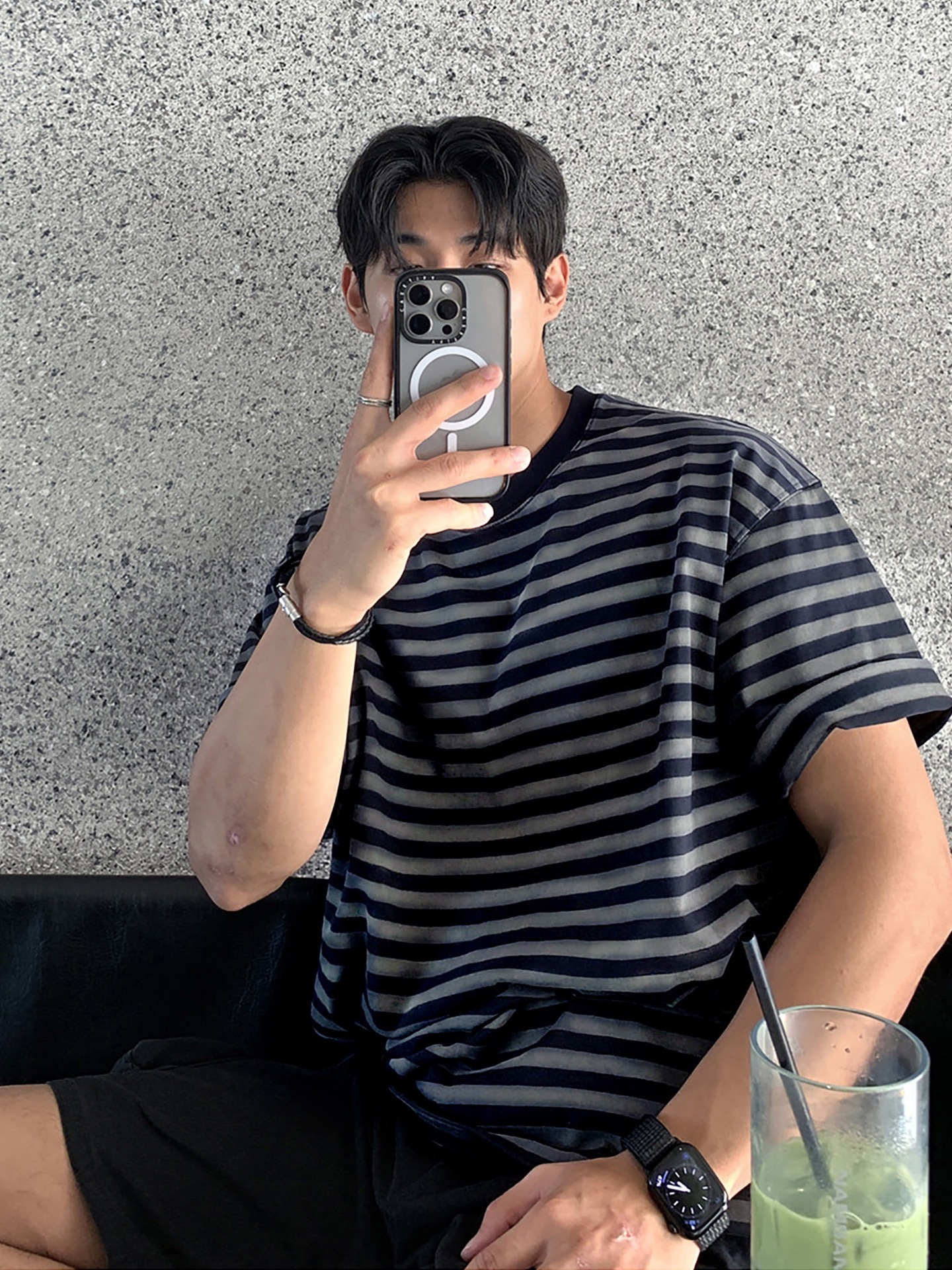 AS 純棉落肩TEE 條紋短袖｜寬鬆親膚日系感