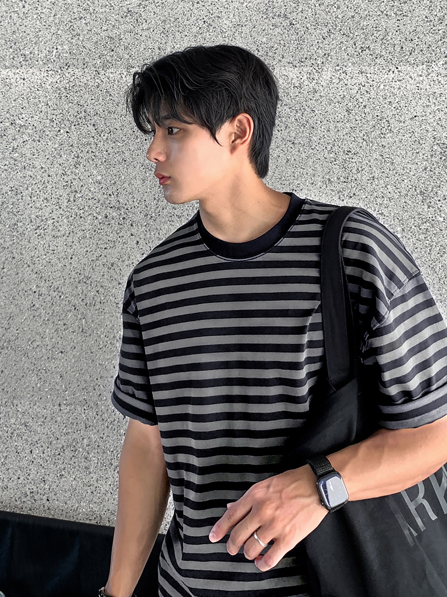 AS 純棉落肩TEE 條紋短袖｜寬鬆親膚日系感