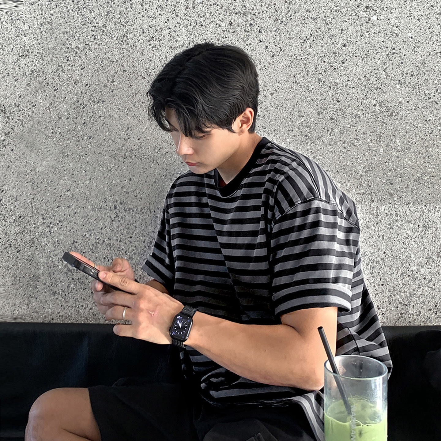 AS 純棉落肩TEE 條紋短袖｜寬鬆親膚日系感