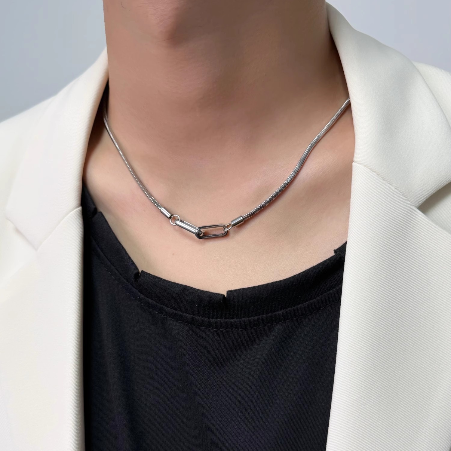 AK 鈦鋼項鍊 男士方釦素鏈 簡約高級百搭 寬2MM