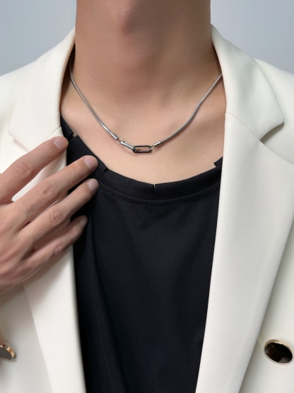 AK 鈦鋼項鍊 男士方釦素鏈 簡約高級百搭 寬2MM