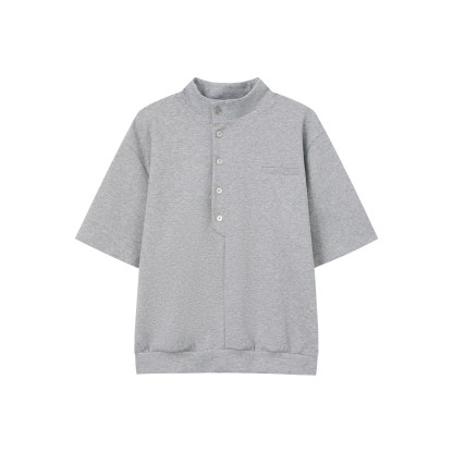 韓版休閒套裝 亨利領 短袖上衣+鬆緊腰休閒長褲｜寬鬆舒適