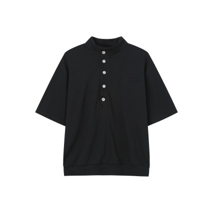 韓版休閒套裝 亨利領 短袖上衣+鬆緊腰休閒長褲｜寬鬆舒適