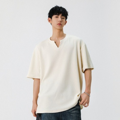 美式小V領 肌理感素面TEE 正肩版型 寬鬆垂順不褶皺
