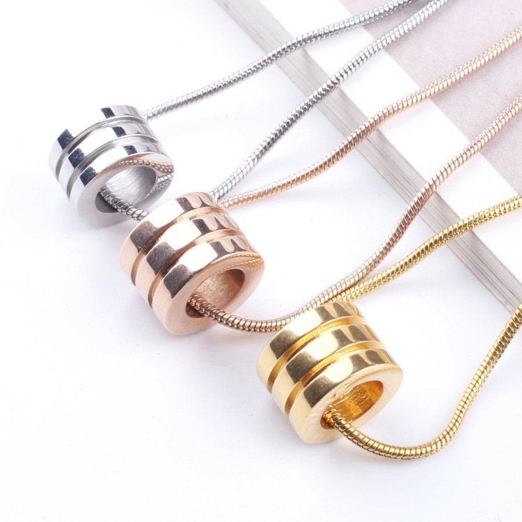 男士三環幻影項鍊 2mm方形蛇骨鏈搭配三環 高級簡約 質感配飾