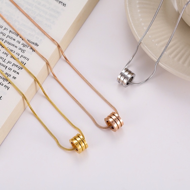 男士三環幻影項鍊 2mm方形蛇骨鏈搭配三環 高級簡約 質感配飾