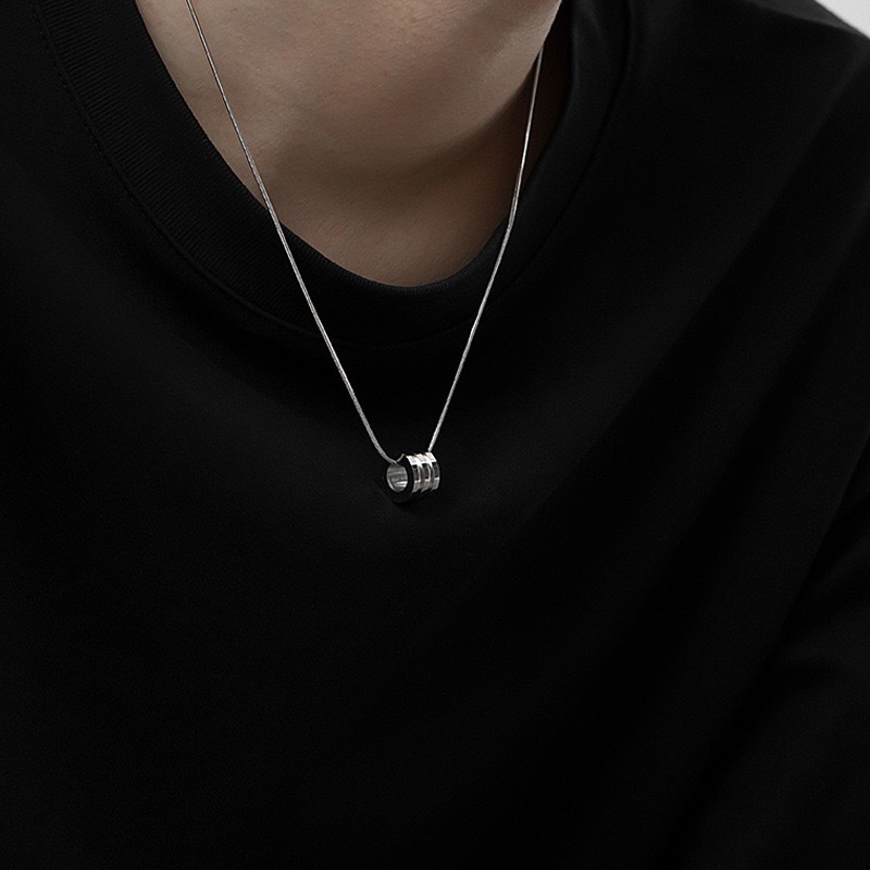 男士三環幻影項鍊 2mm方形蛇骨鏈搭配三環 高級簡約 質感配飾