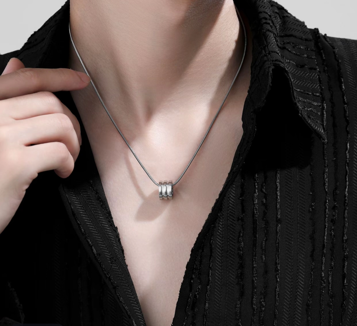 男士三環幻影項鍊 2mm方形蛇骨鏈搭配三環 高級簡約 質感配飾