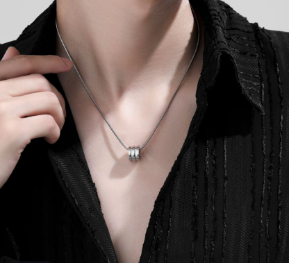 男士三環幻影項鍊 2mm方形蛇骨鏈搭配三環 高級簡約 質感配飾