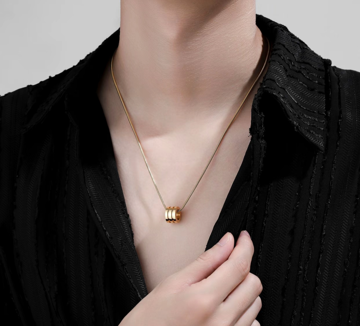 男士三環幻影項鍊 2mm方形蛇骨鏈搭配三環 高級簡約 質感配飾