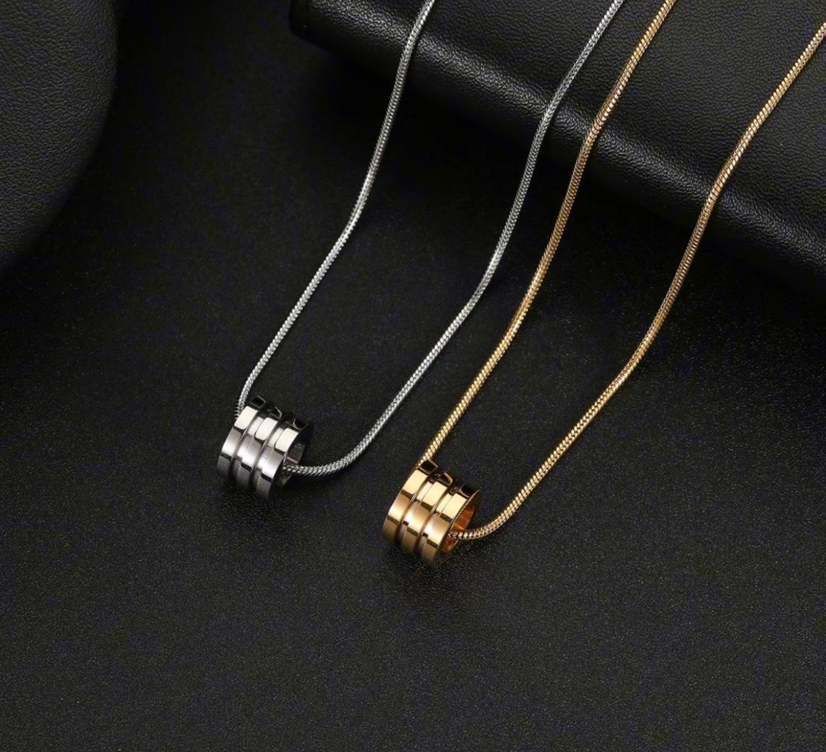 男士三環幻影項鍊 2mm方形蛇骨鏈搭配三環 高級簡約 質感配飾