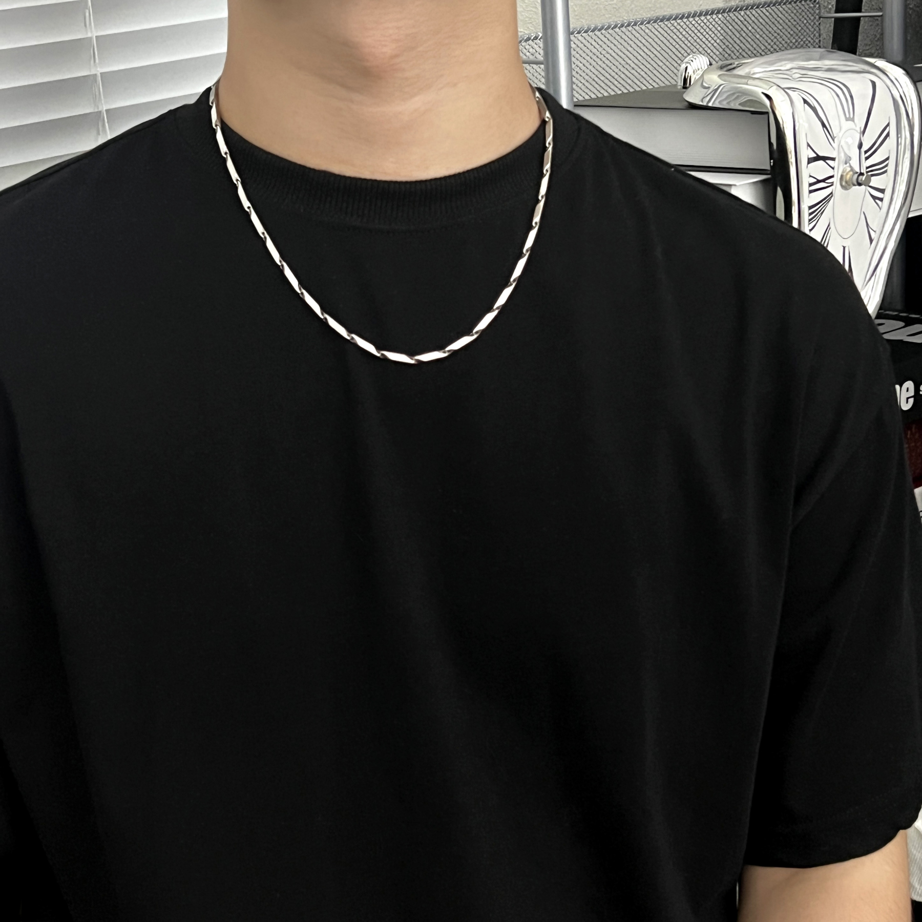 HT男士菱形鎖骨鏈 鈦鋼金屬質感 簡約高級 穿搭配飾｜禮盒裝