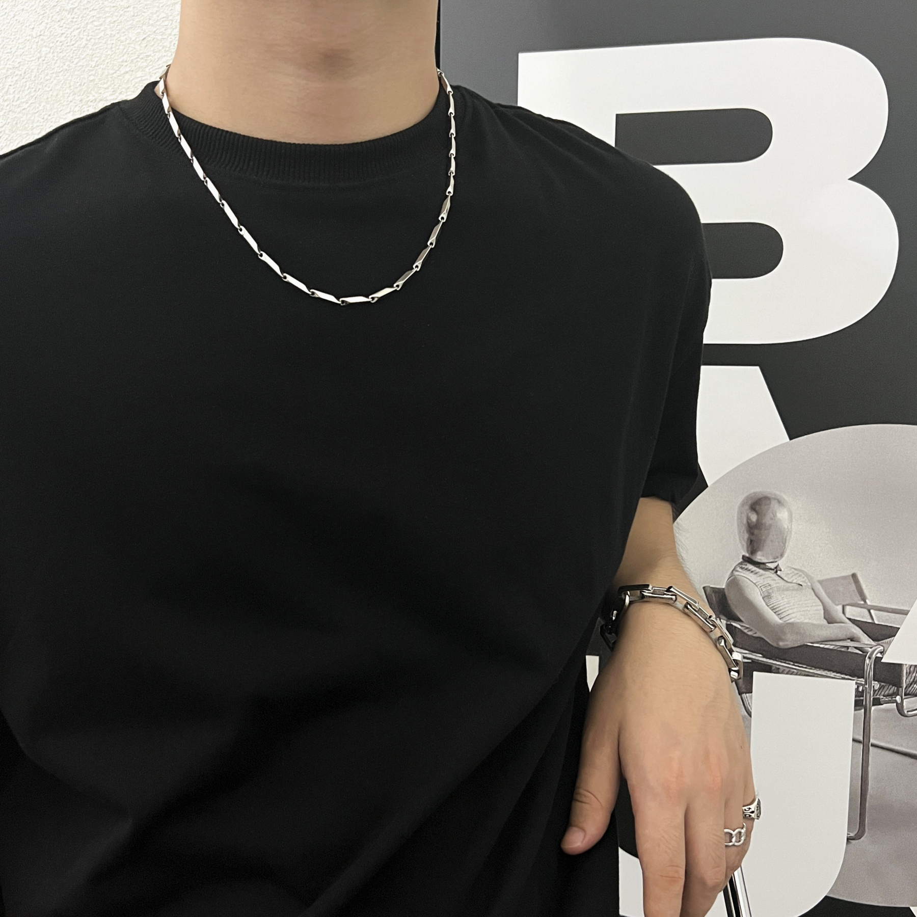 HT男士菱形鎖骨鏈 鈦鋼金屬質感 簡約高級 穿搭配飾｜禮盒裝