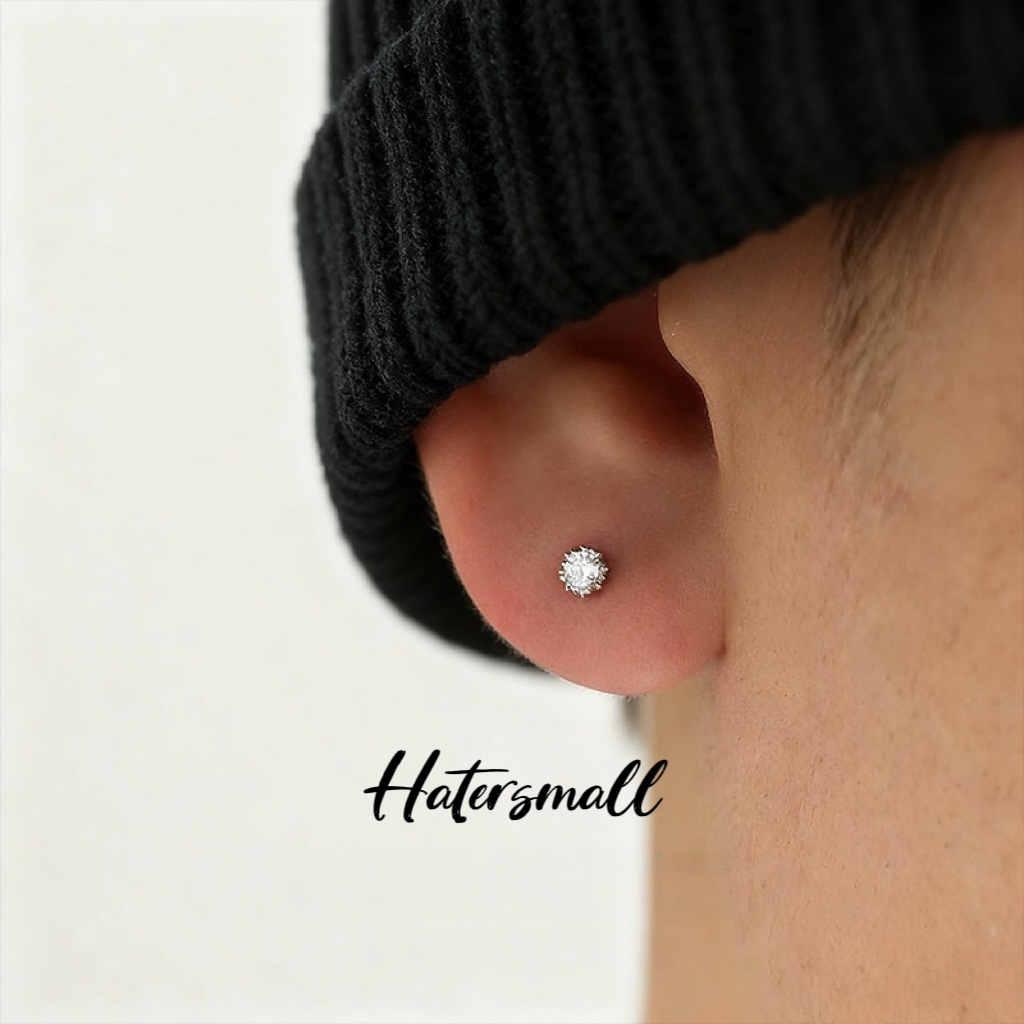 HT 合金鑽石耳釘 螺紋設計 小眾低調男士配飾