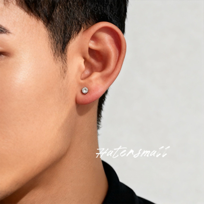 HT 合金鑽石耳釘 螺紋設計 小眾低調男士配飾