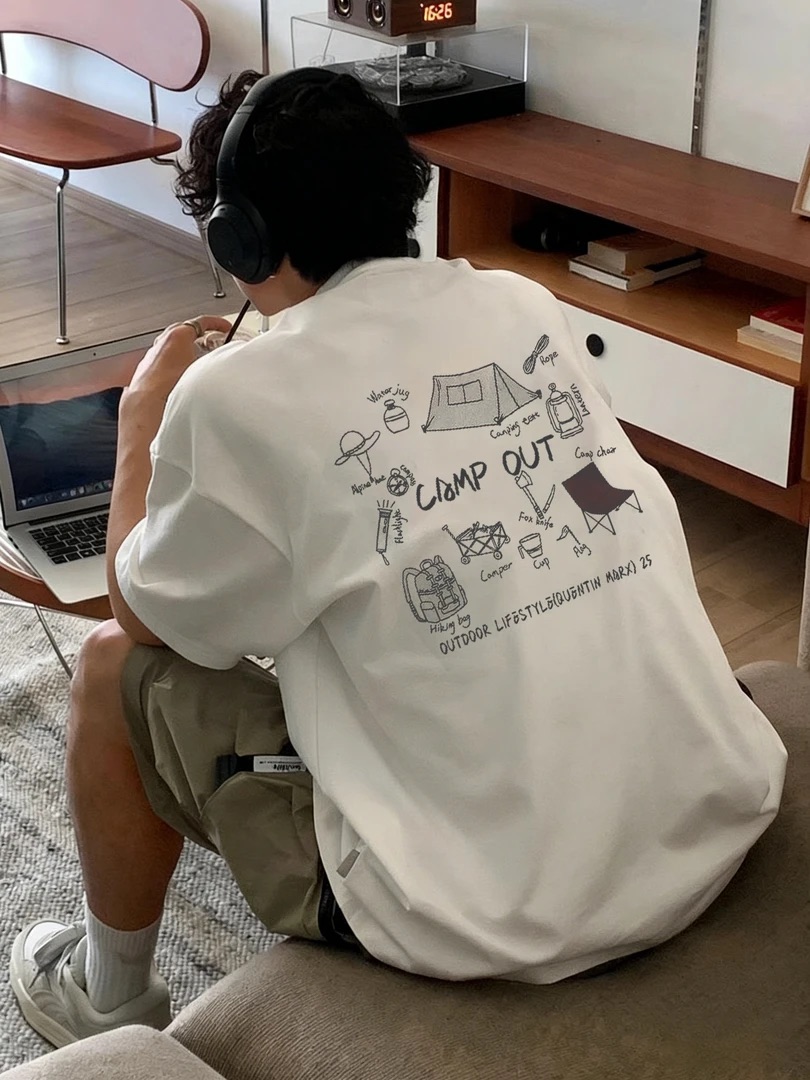 美式潮流CAMP OUT圓領TEE 純棉親膚 重磅260G 寬鬆版型