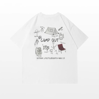 美式潮流CAMP OUT圓領TEE 純棉親膚 重磅260G 寬鬆版型