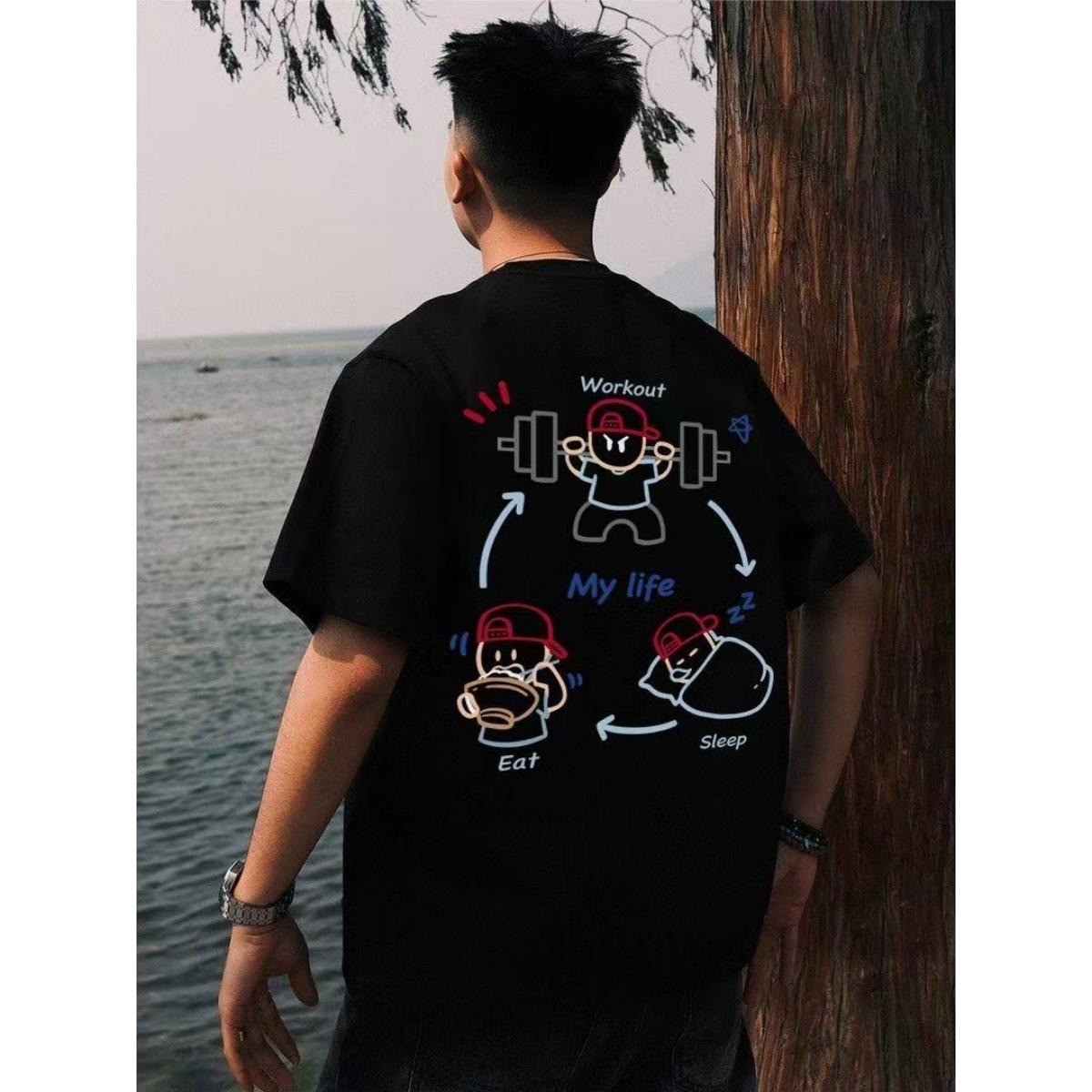 美式潮流「WORK OUT」圓領TEE 純棉親膚 重磅260G 寬鬆版型