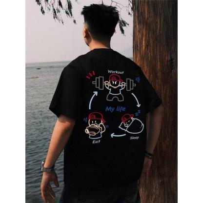 美式潮流「WORK OUT」圓領TEE 純棉親膚 重磅260G 寬鬆版型