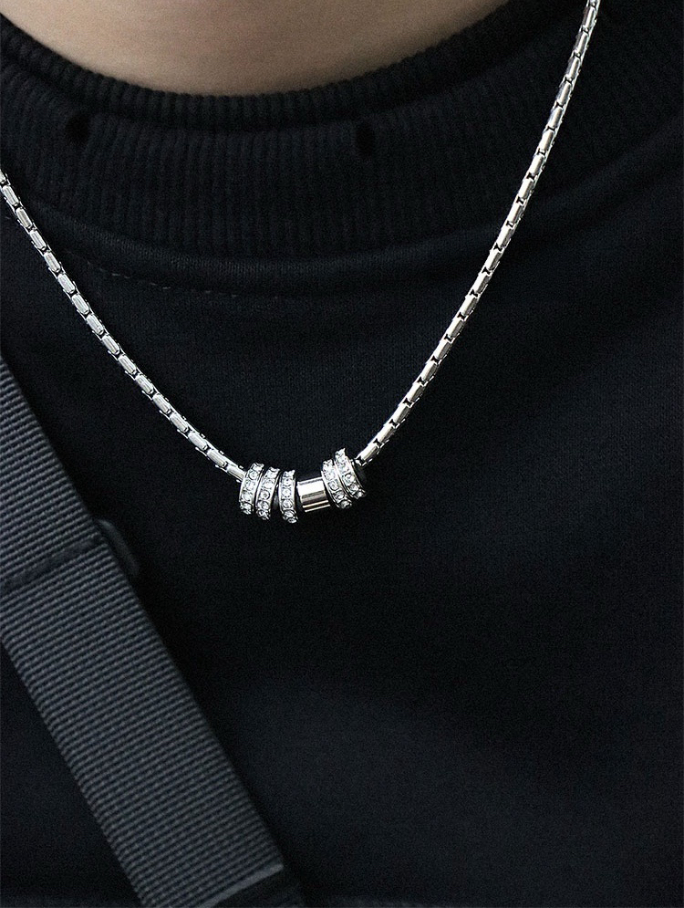 HT男士鋯石項鍊 圓環吊墜 重磅質感 ｜潮男穿搭必備