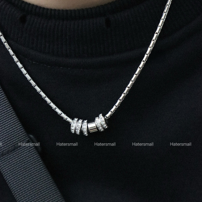 HT男士鋯石項鍊 圓環吊墜 重磅質感 ｜潮男穿搭必備