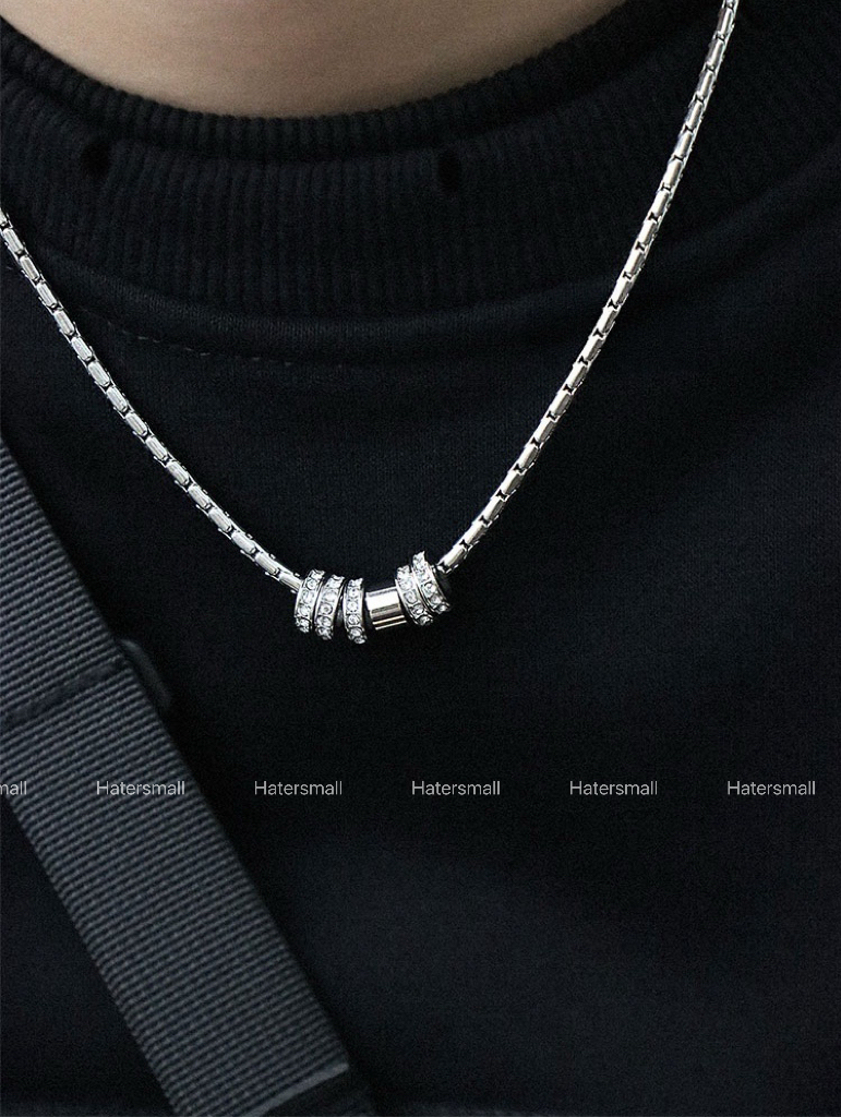 HT男士鋯石項鍊 圓環吊墜 重磅質感 ｜潮男穿搭必備