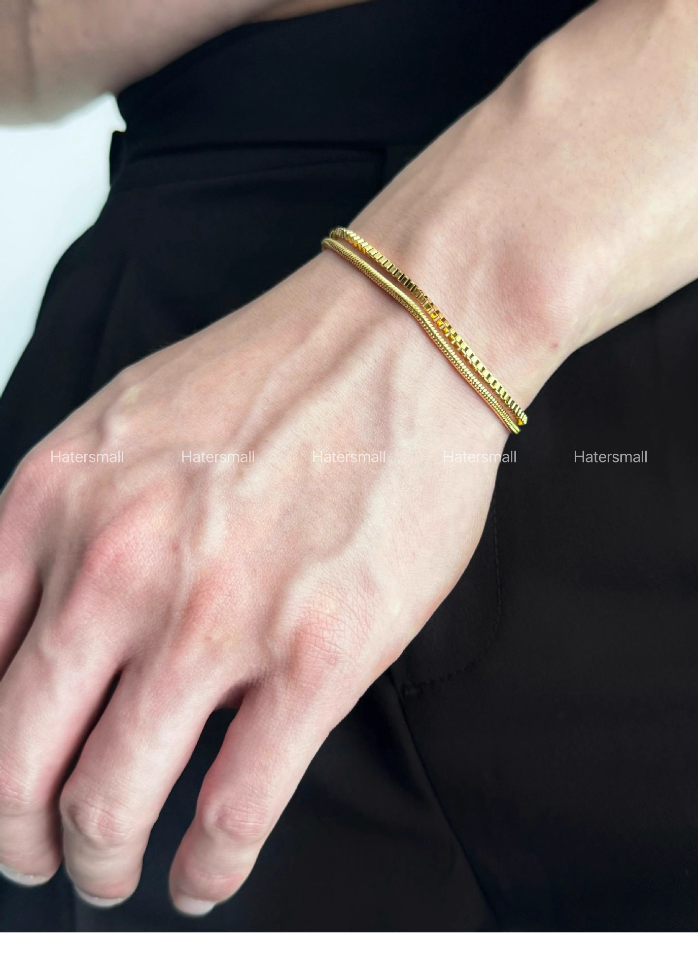 HT 男士鈦鋼手鏈 蛇骨方形手鏈 雙層鏈｜小眾高級穿搭配飾