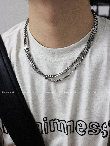 HT雙層磁吸方釦項鍊 街頭風 重磅質感｜小眾設計感 55公分