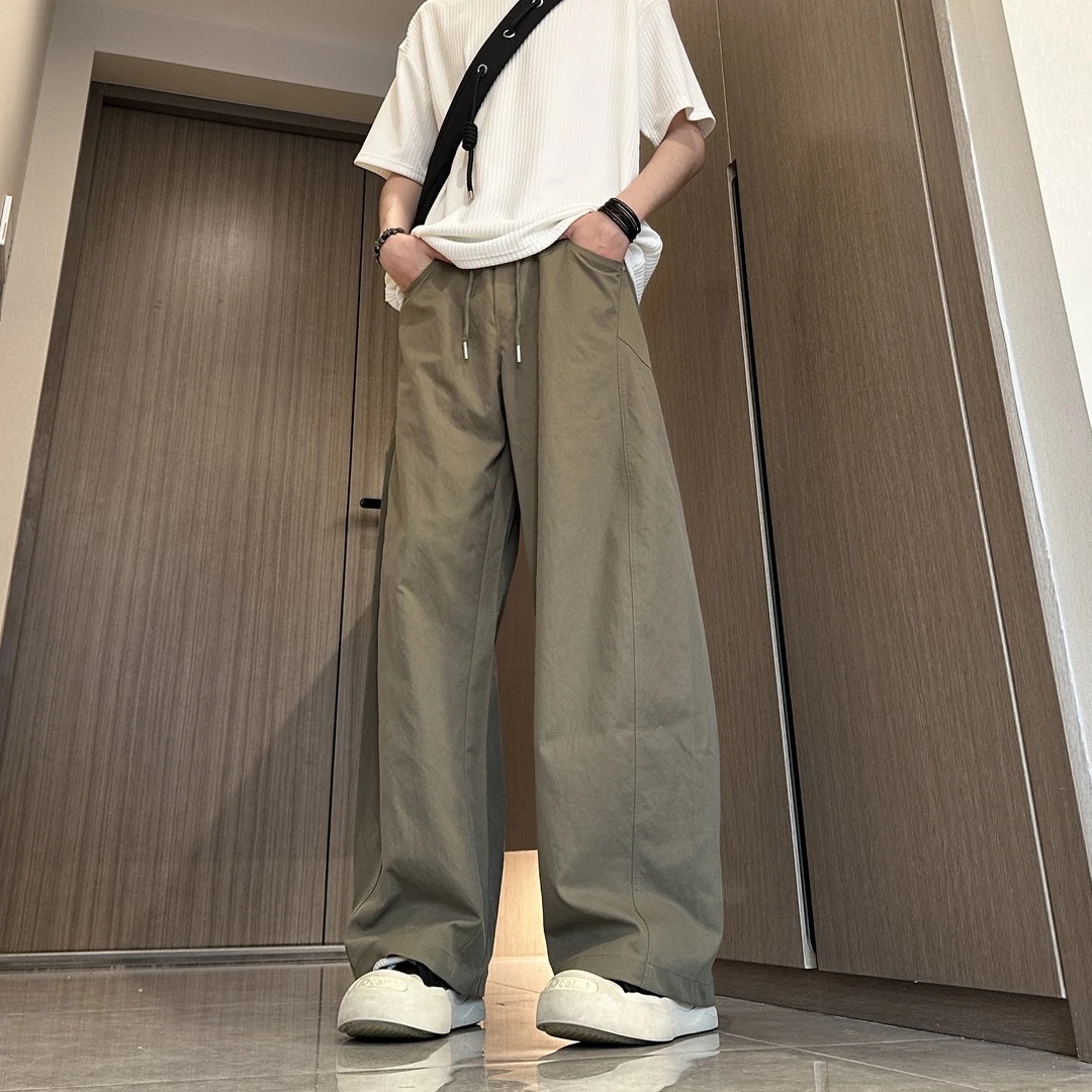 HT 日系復古彎刀褲 寬鬆直筒 鬆緊腰帶 休閒百搭｜多口袋