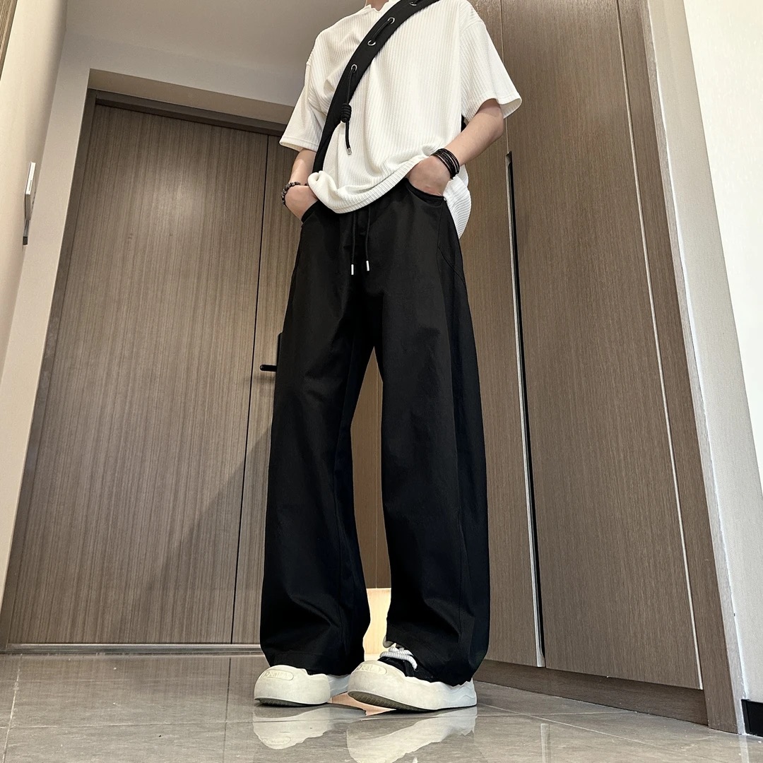 HT 日系復古彎刀褲 寬鬆直筒 鬆緊腰帶 休閒百搭｜多口袋