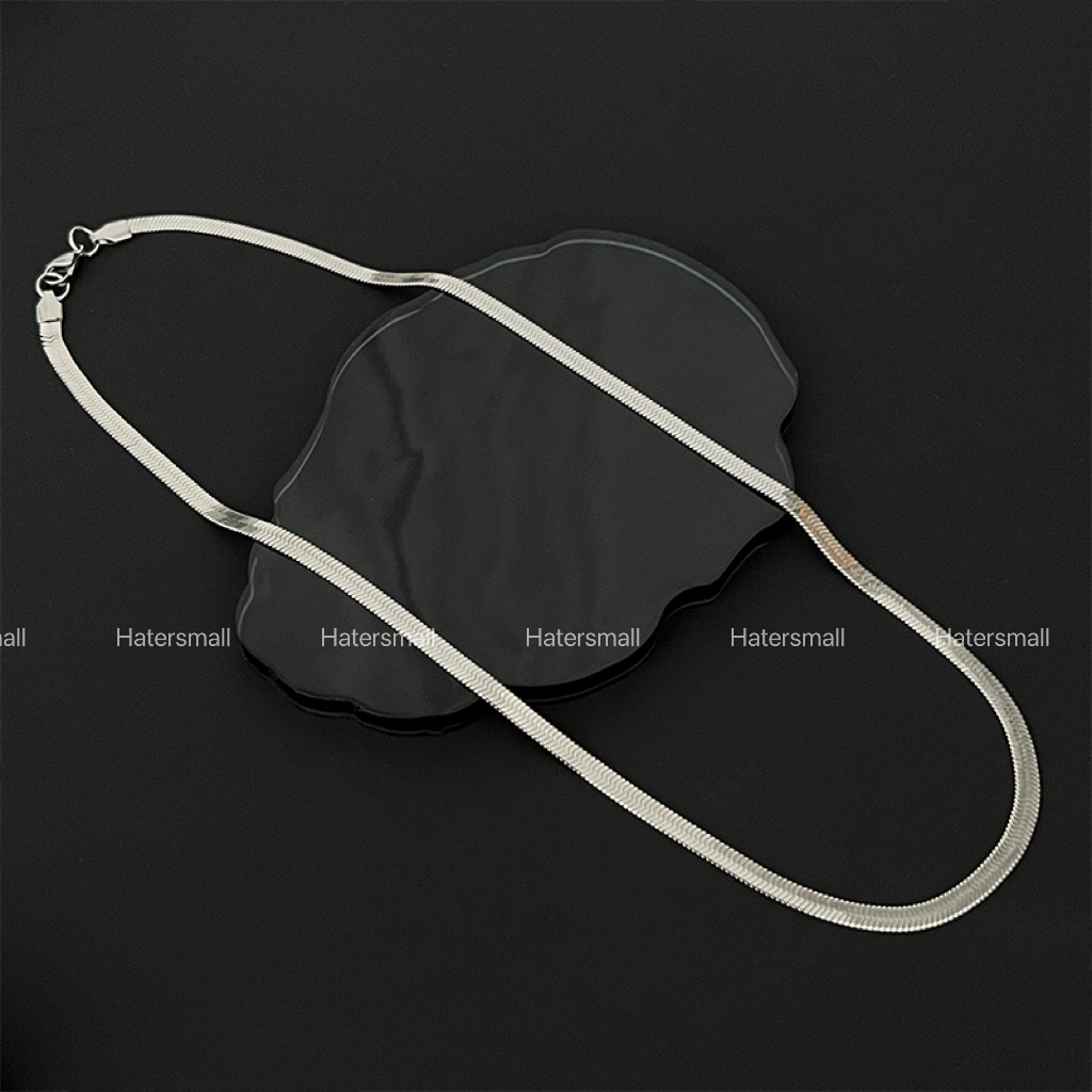 AH 鈦鋼項鍊 男士方形蛇骨鏈素鏈 簡約高級百搭 寬4MM