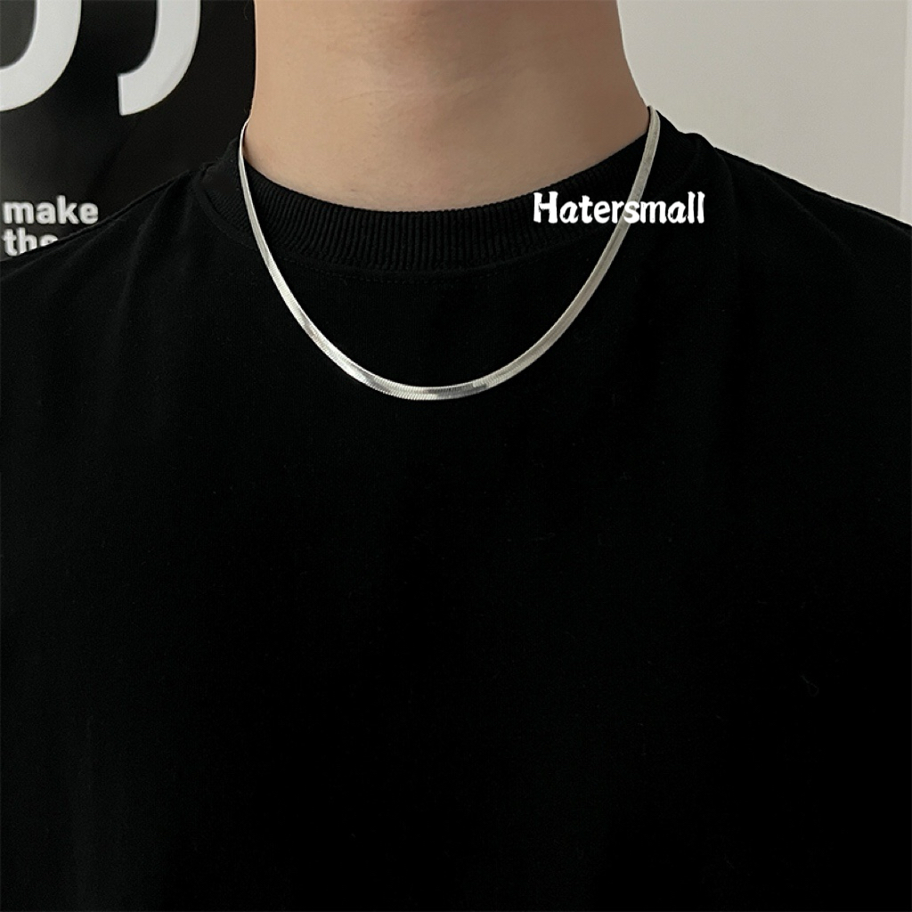 AH 鈦鋼項鍊 男士方形蛇骨鏈素鏈 簡約高級百搭 寬4MM