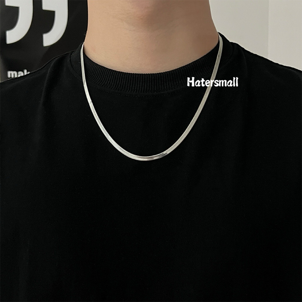 AH 鈦鋼項鍊 男士方形蛇骨鏈素鏈 簡約高級百搭 寬4MM