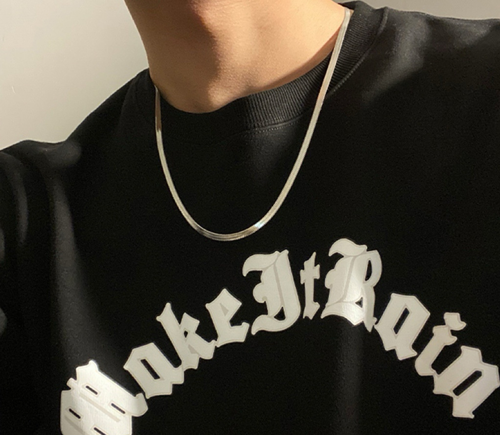 AH 鈦鋼項鍊 男士方形蛇骨鏈素鏈 簡約高級百搭 寬4MM