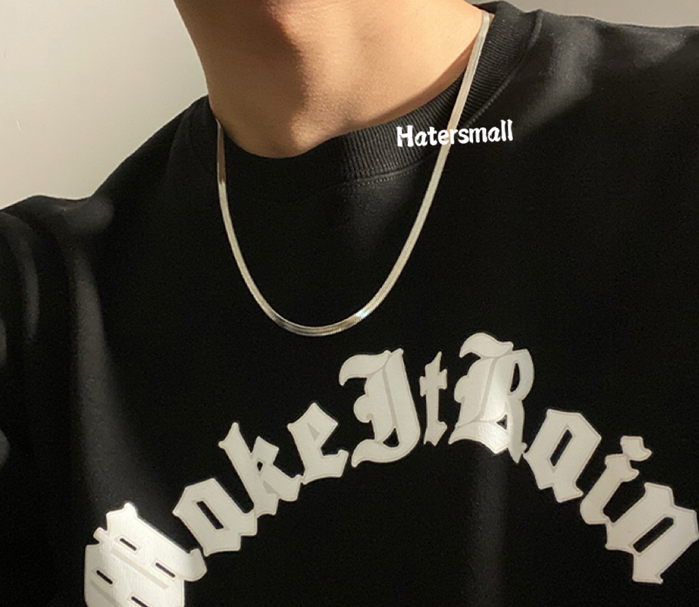 AH 鈦鋼項鍊 男士方形蛇骨鏈素鏈 簡約高級百搭 寬4MM