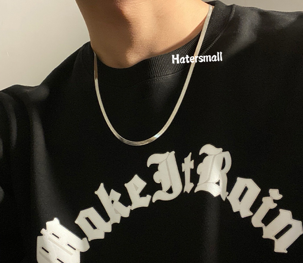 AH 鈦鋼項鍊 男士方形蛇骨鏈素鏈 簡約高級百搭 寬4MM