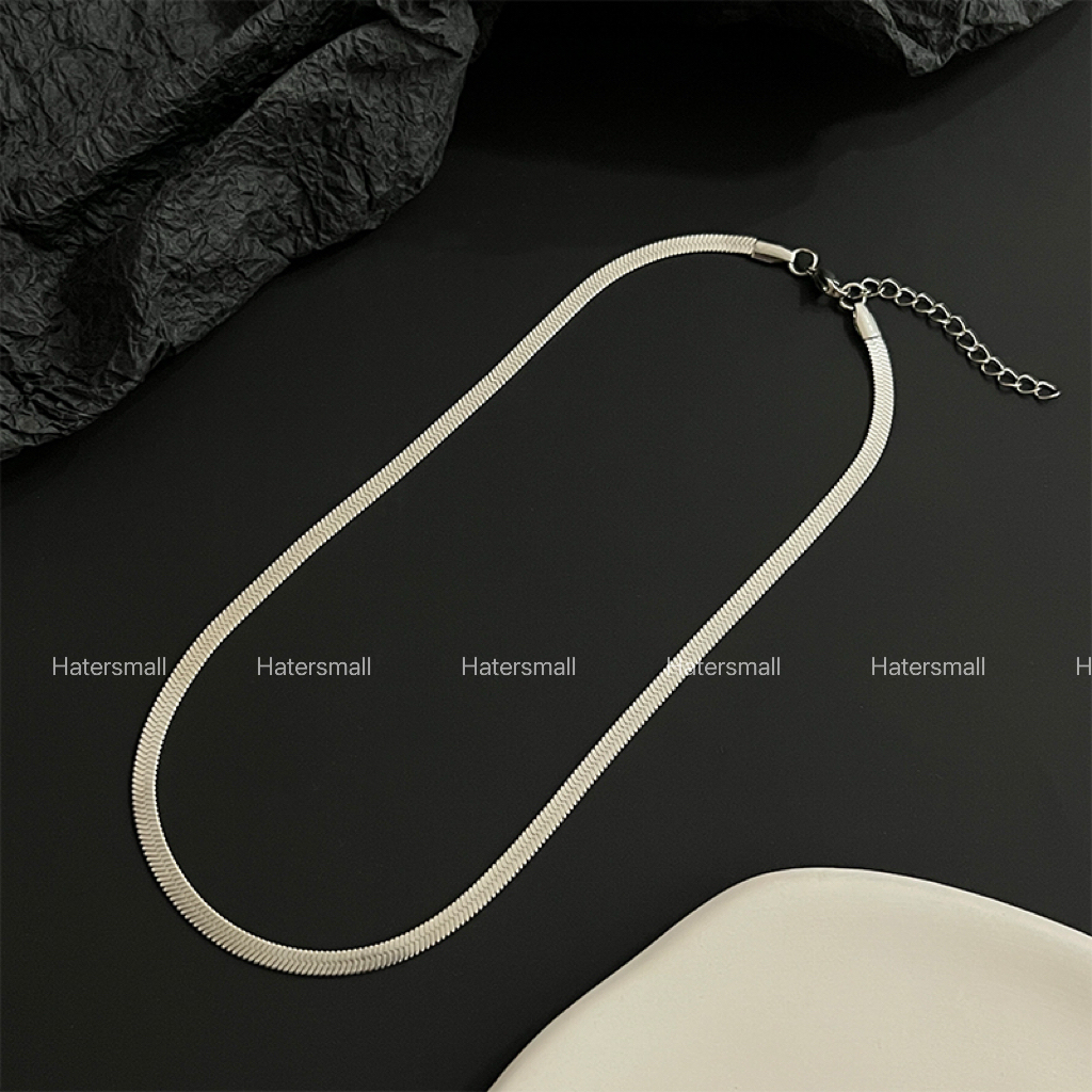 AH 鈦鋼項鍊 男士方形蛇骨鏈素鏈 簡約高級百搭 寬4MM