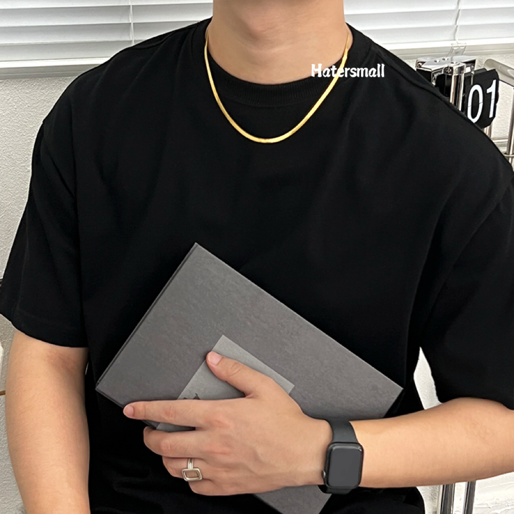 AH 鈦鋼項鍊 男士方形蛇骨鏈素鏈 簡約高級百搭 寬4MM