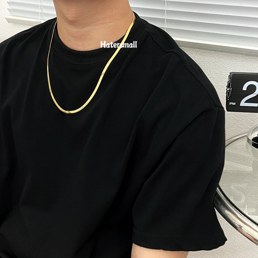 AH 鈦鋼項鍊 男士方形蛇骨鏈素鏈 簡約高級百搭 寬4MM