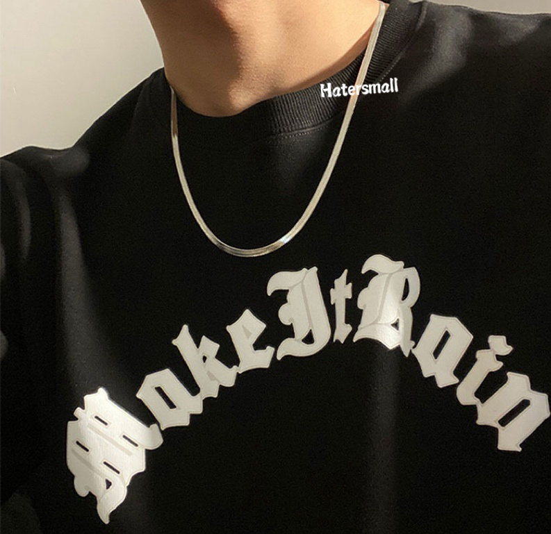 AH 鈦鋼項鍊 男士方形蛇骨鏈素鏈 簡約高級百搭 寬4MM