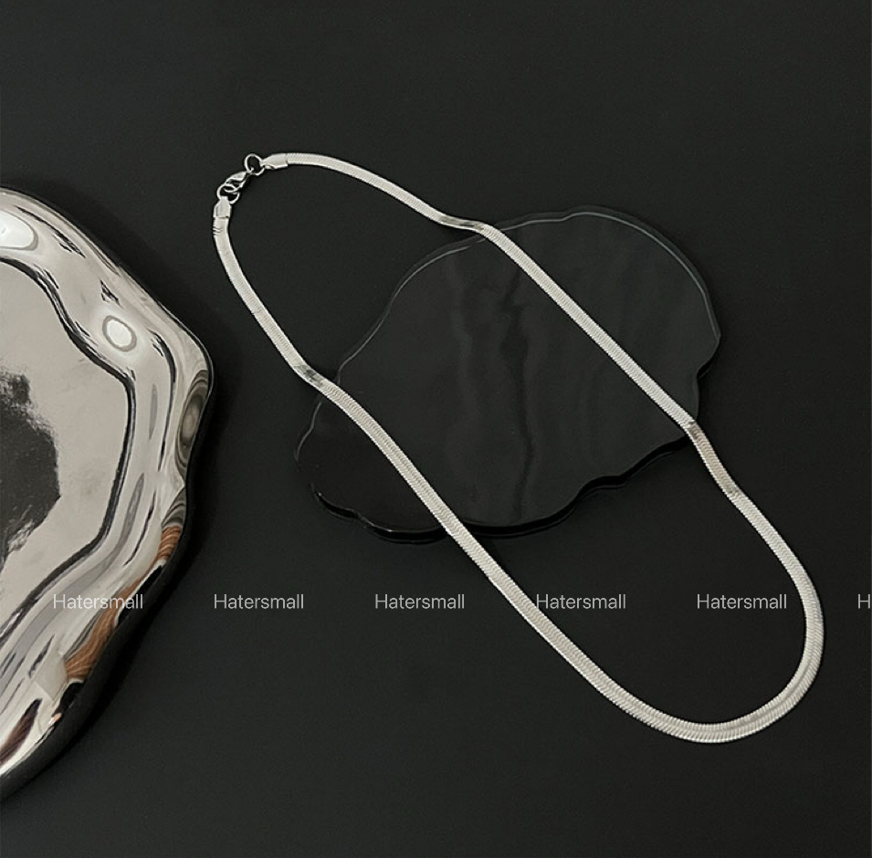 AH 鈦鋼項鍊 男士方形蛇骨鏈素鏈 簡約高級百搭 寬4MM