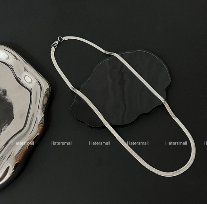 AH 鈦鋼項鍊 男士方形蛇骨鏈素鏈 簡約高級百搭 寬4MM