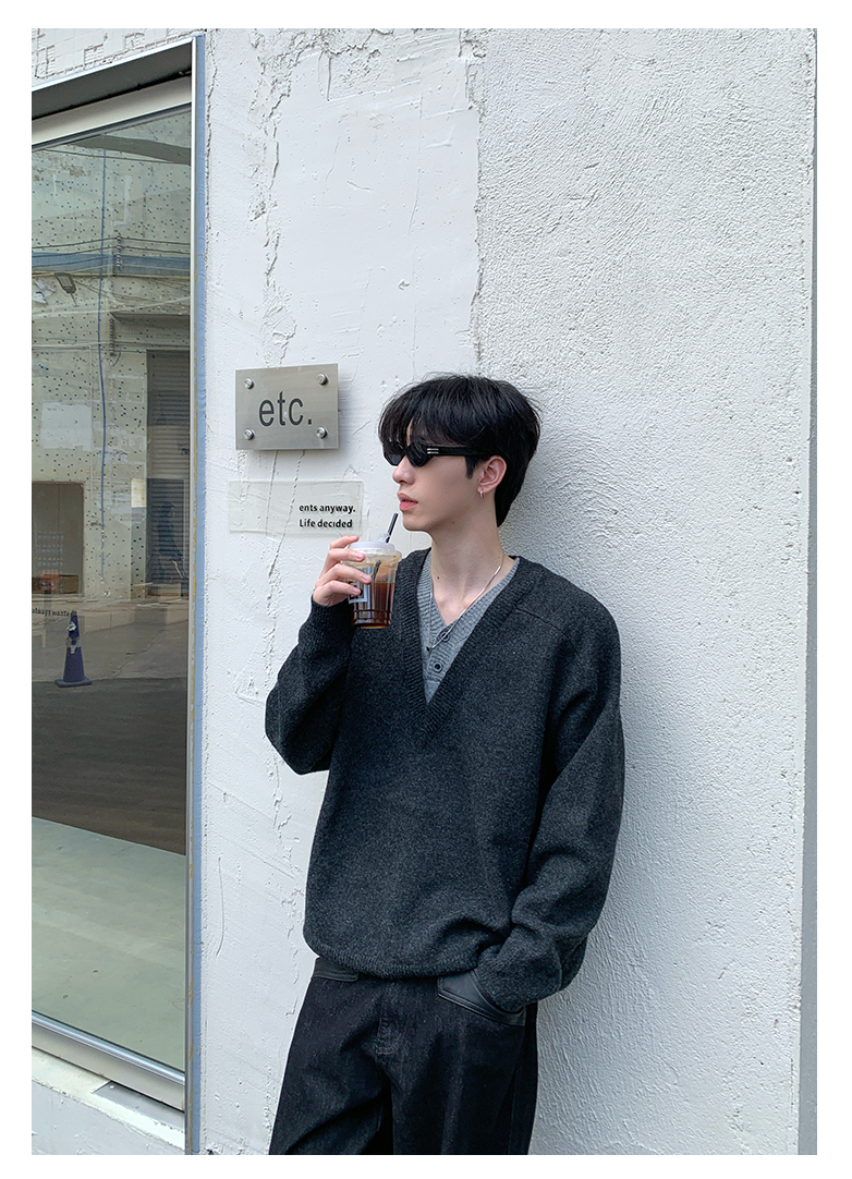 HT 美式復古慵懶風毛衣 假兩件設計｜寬鬆親膚 百搭有質感 重磅