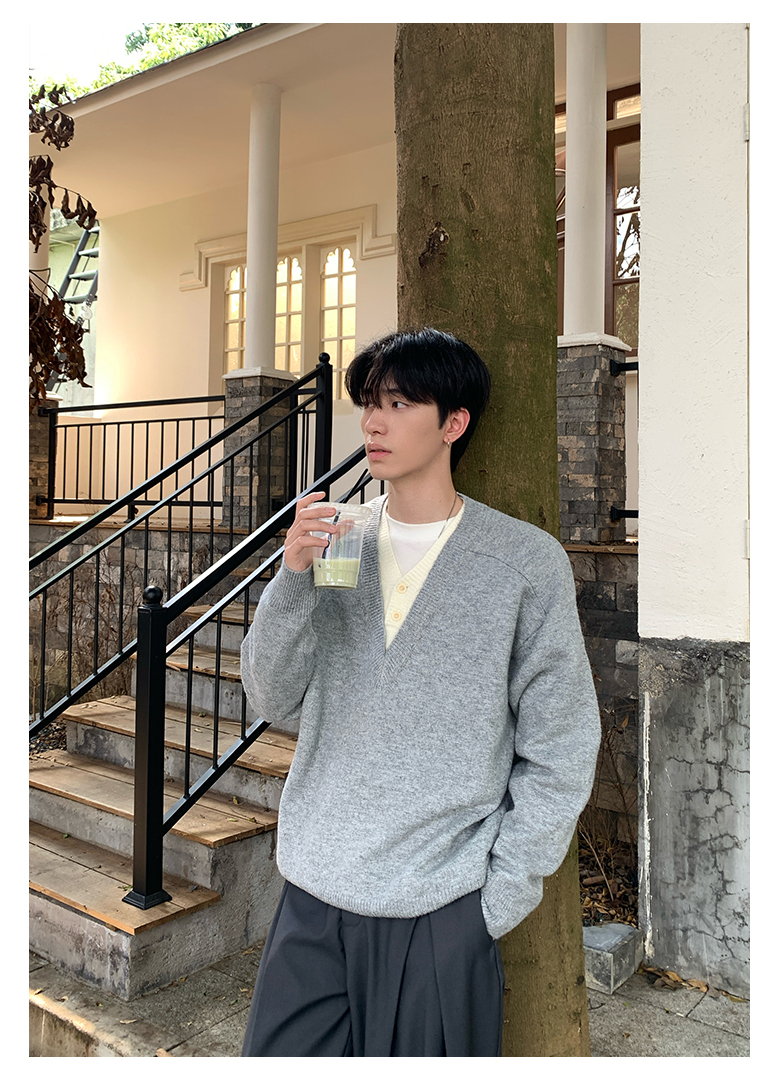 HT 美式復古慵懶風毛衣 假兩件設計｜寬鬆親膚 百搭有質感 重磅