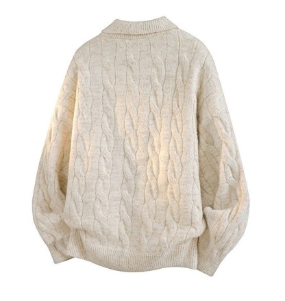 AT 美式復古POLO衫假兩件毛衣 麻花設計針織衫