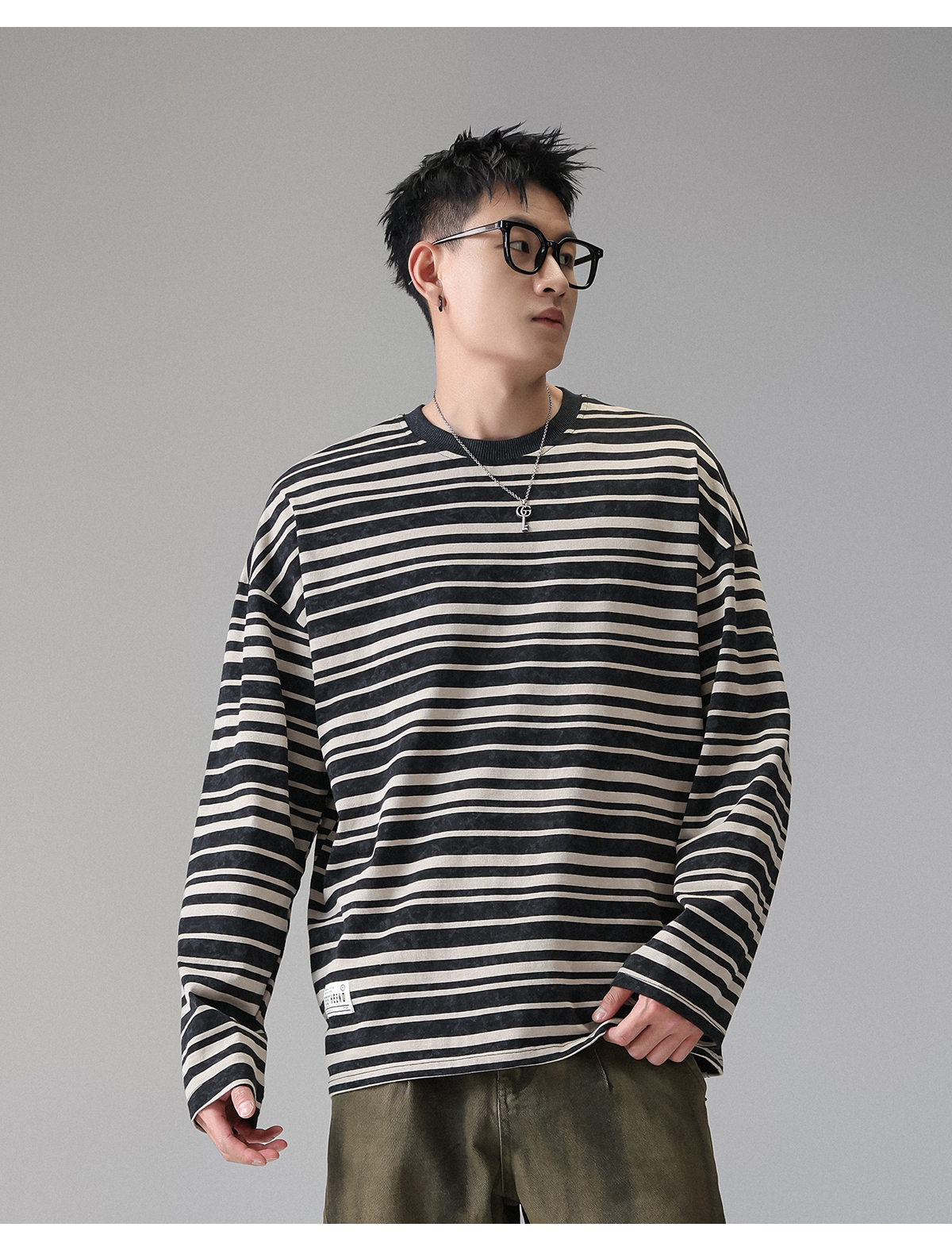 AT 美式復古條紋T恤 純棉垂順 巨親膚