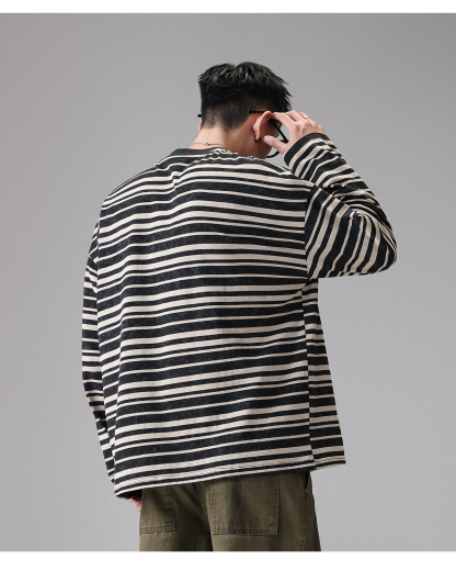 AT 美式復古條紋T恤 純棉垂順 巨親膚