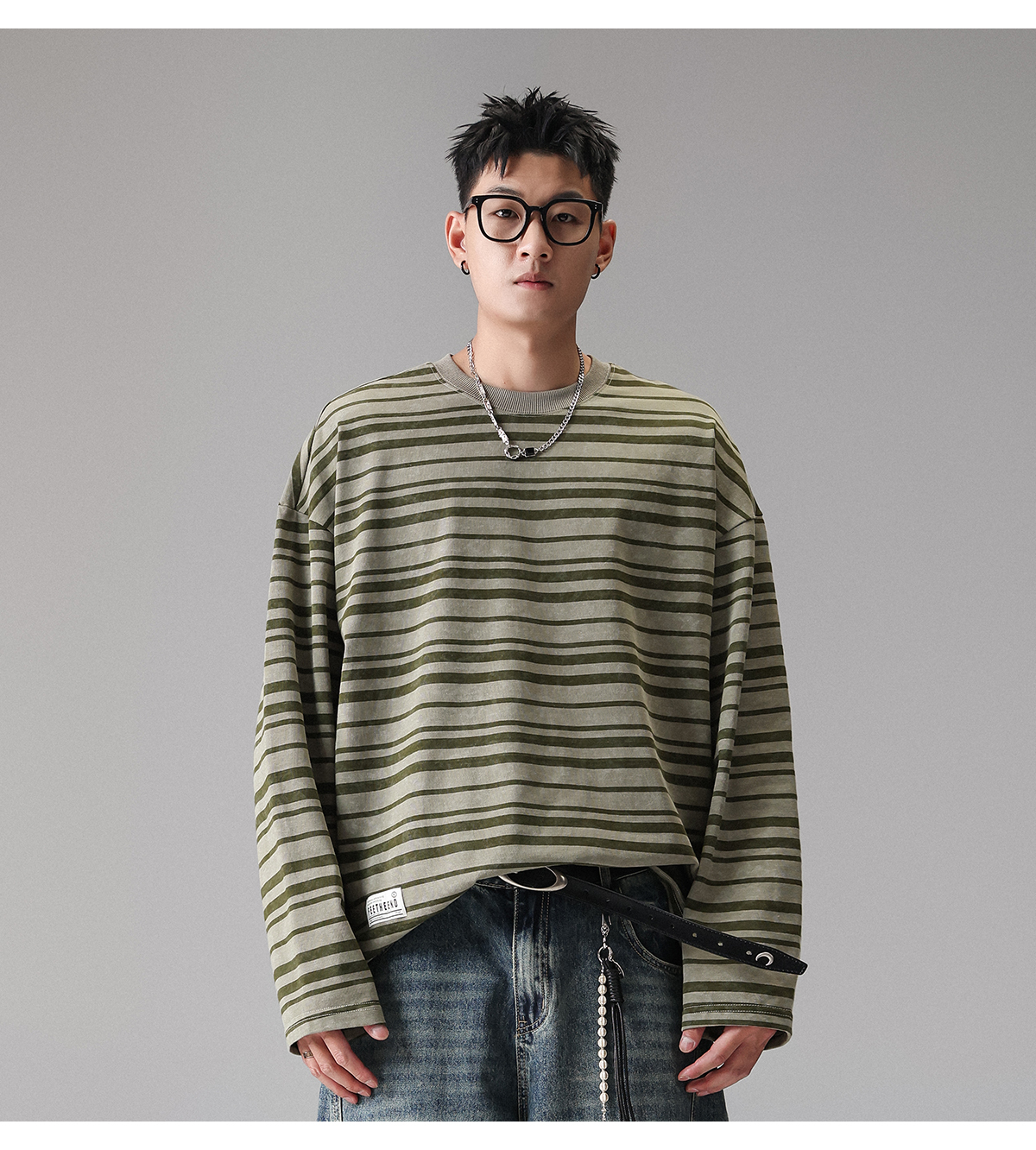 AT 美式復古條紋T恤 純棉垂順 巨親膚