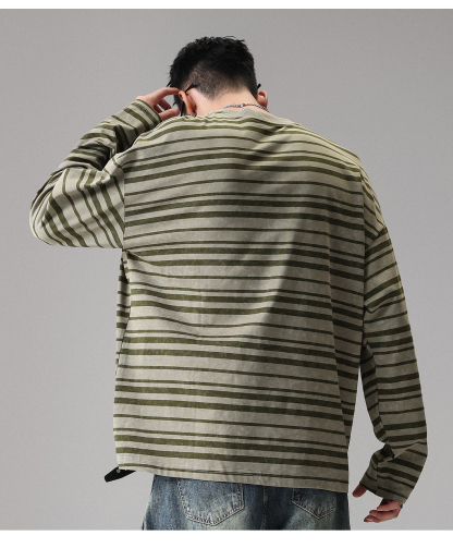 AT 美式復古條紋T恤 純棉垂順 巨親膚