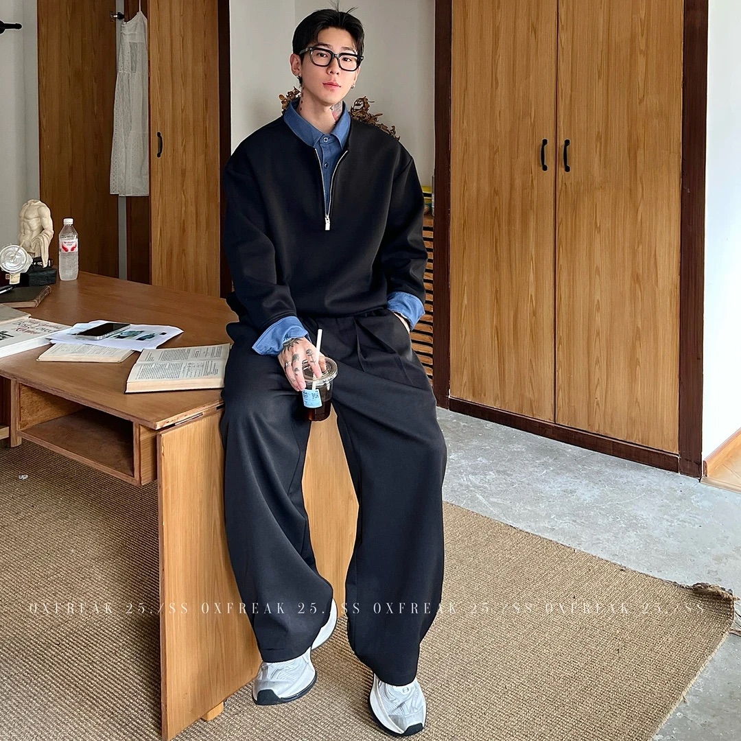 HT韓版 襯衫假兩件衛衣｜鬆緊腰西裝料長褲 垂順挺拔